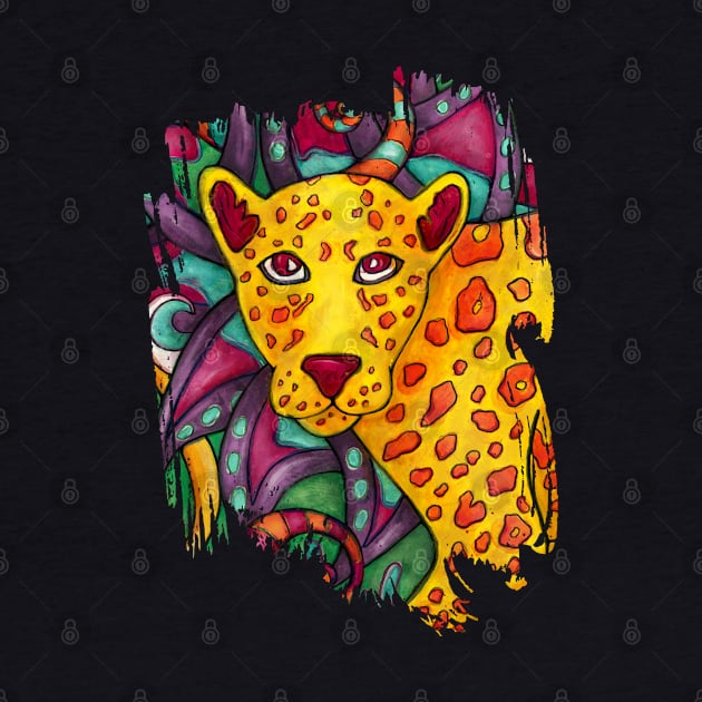 Funny cheetah face, colorful jungle animal by NadiaChevrel